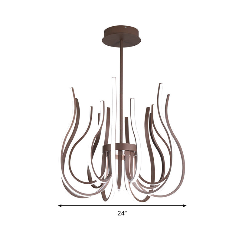 19"/24" Wide Curved Suspension Light Contemporary Metal Coffee LED Ceiling Chandelier Clearhalo 'Ceiling Lights' 'Chandeliers' 'Modern Chandeliers' 'Modern' Lighting' 293887