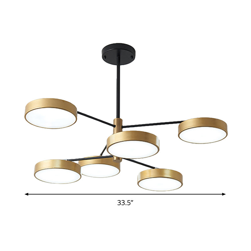 Branch Living Room Hanging Ceiling Light Metal 6 Heads Simple Style Pendant Lighting in Gold/White Clearhalo 'Ceiling Lights' 'Chandeliers' 'Modern Chandeliers' 'Modern' Lighting' 293919