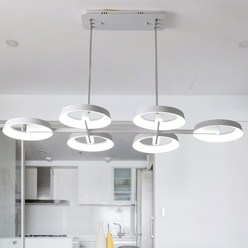 Simple Style Circular Metal Hanging Light 3/6 Heads Pendant Chandelier in White for Dining Room Clearhalo 'Ceiling Lights' 'Chandeliers' 'Modern Chandeliers' 'Modern' Lighting' 293962