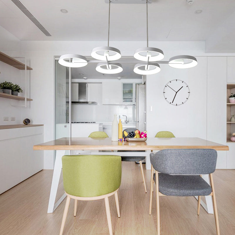 Simple Style Circular Metal Hanging Light 3/6 Heads Pendant Chandelier in White for Dining Room Clearhalo 'Ceiling Lights' 'Chandeliers' 'Modern Chandeliers' 'Modern' Lighting' 293963