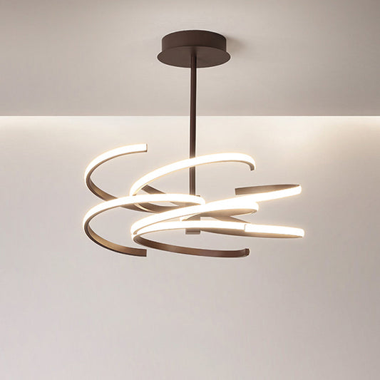 Coffee Twist Hanging Ceiling Light Simple Style Metal 19.5"/24.5" Wide LED Chandelier Lamp, Warm/White Light Coffee Clearhalo 'Ceiling Lights' 'Chandeliers' 'Modern Chandeliers' 'Modern' Lighting' 293970