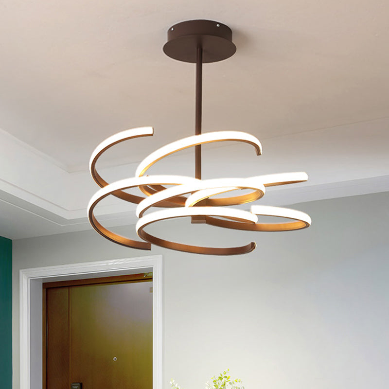 Coffee Twist Hanging Ceiling Light Simple Style Metal 19.5"/24.5" Wide LED Chandelier Lamp, Warm/White Light Clearhalo 'Ceiling Lights' 'Chandeliers' 'Modern Chandeliers' 'Modern' Lighting' 293971