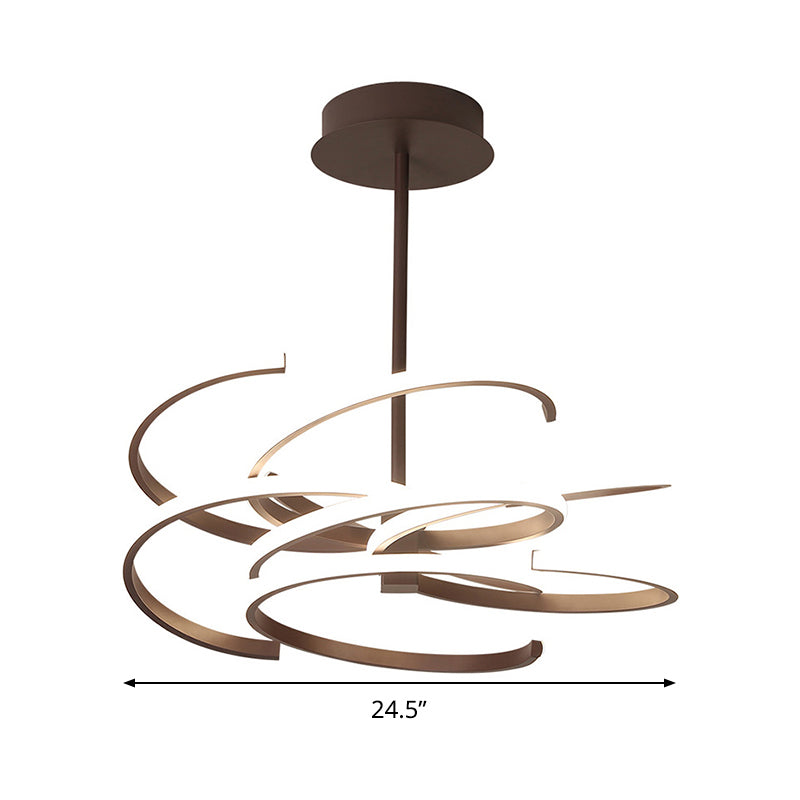 Coffee Twist Hanging Ceiling Light Simple Style Metal 19.5"/24.5" Wide LED Chandelier Lamp, Warm/White Light Clearhalo 'Ceiling Lights' 'Chandeliers' 'Modern Chandeliers' 'Modern' Lighting' 293975