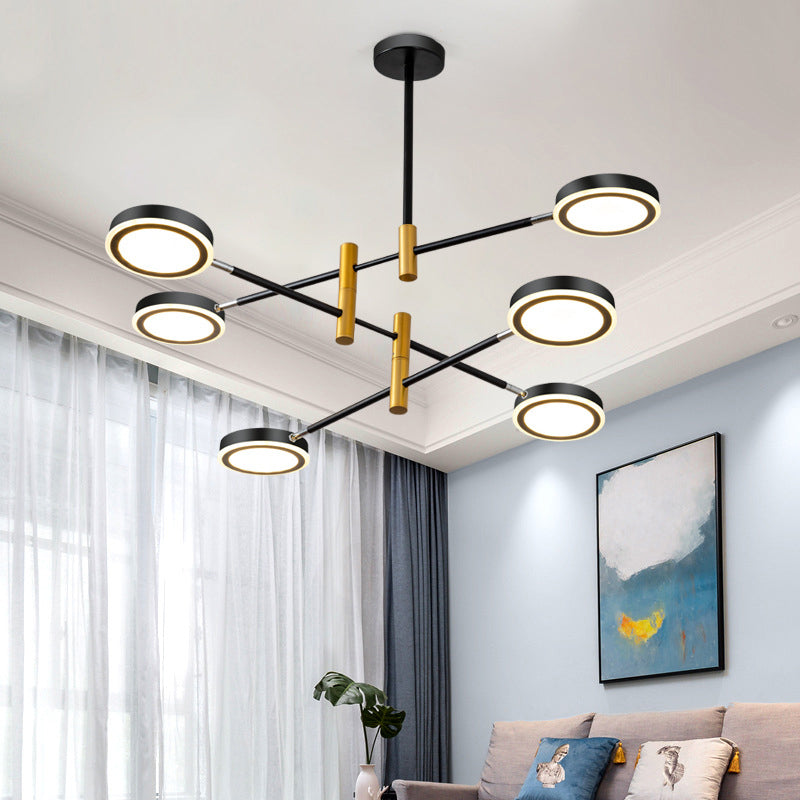 Starburst Chandelier Lighting Modern Metal 4/6 Heads White/Black and Gold Hanging Lamp Kit, Warm/White Light 6 Black-Gold Clearhalo 'Ceiling Lights' 'Chandeliers' 'Modern Chandeliers' 'Modern' Lighting' 293983