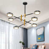 Starburst Chandelier Lighting Modern Metal 4/6 Heads White/Black and Gold Hanging Lamp Kit, Warm/White Light 6 Black-Gold Clearhalo 'Ceiling Lights' 'Chandeliers' 'Modern Chandeliers' 'Modern' Lighting' 293983