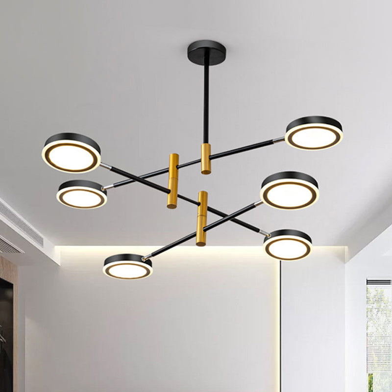 Starburst Chandelier Lighting Modern Metal 4/6 Heads White/Black and Gold Hanging Lamp Kit, Warm/White Light Clearhalo 'Ceiling Lights' 'Chandeliers' 'Modern Chandeliers' 'Modern' Lighting' 293984