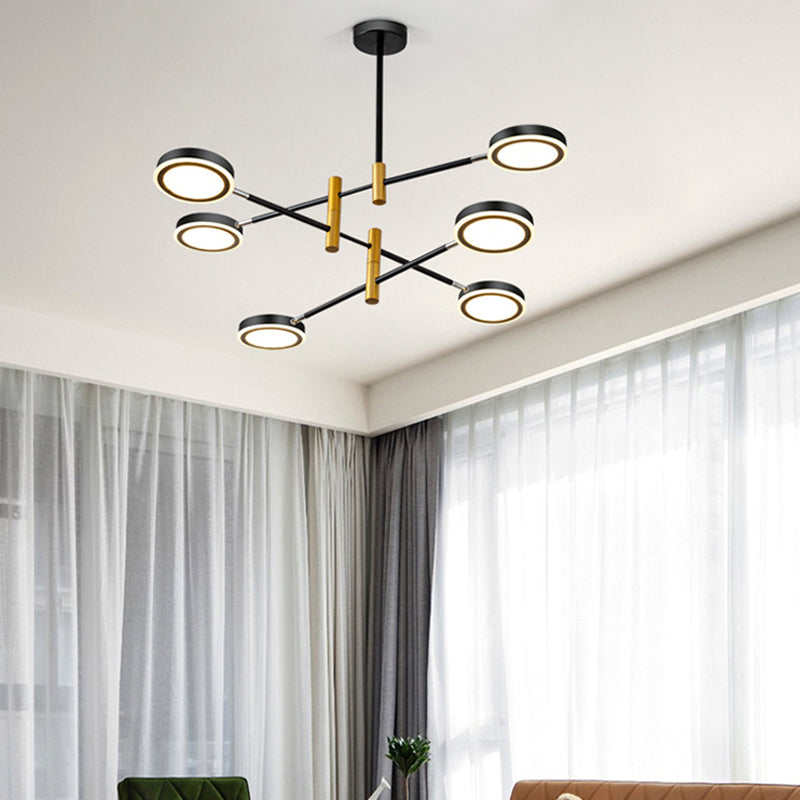 Starburst Chandelier Lighting Modern Metal 4/6 Heads White/Black and Gold Hanging Lamp Kit, Warm/White Light Clearhalo 'Ceiling Lights' 'Chandeliers' 'Modern Chandeliers' 'Modern' Lighting' 293985