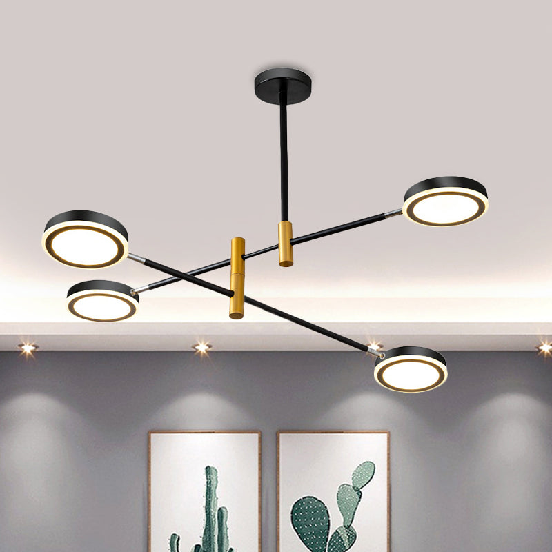 Starburst Chandelier Lighting Modern Metal 4/6 Heads White/Black and Gold Hanging Lamp Kit, Warm/White Light 4 Black-Gold Clearhalo 'Ceiling Lights' 'Chandeliers' 'Modern Chandeliers' 'Modern' Lighting' 293989