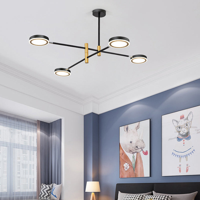 Starburst Chandelier Lighting Modern Metal 4/6 Heads White/Black and Gold Hanging Lamp Kit, Warm/White Light Clearhalo 'Ceiling Lights' 'Chandeliers' 'Modern Chandeliers' 'Modern' Lighting' 293990