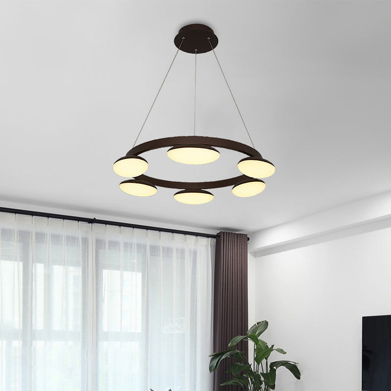 Coffee Circular Hanging Lamp Kit Contemporary 6/8 Heads Metal Pendant Chandelier for Dining Room Clearhalo 'Ceiling Lights' 'Chandeliers' 'Modern Chandeliers' 'Modern' Lighting' 294005