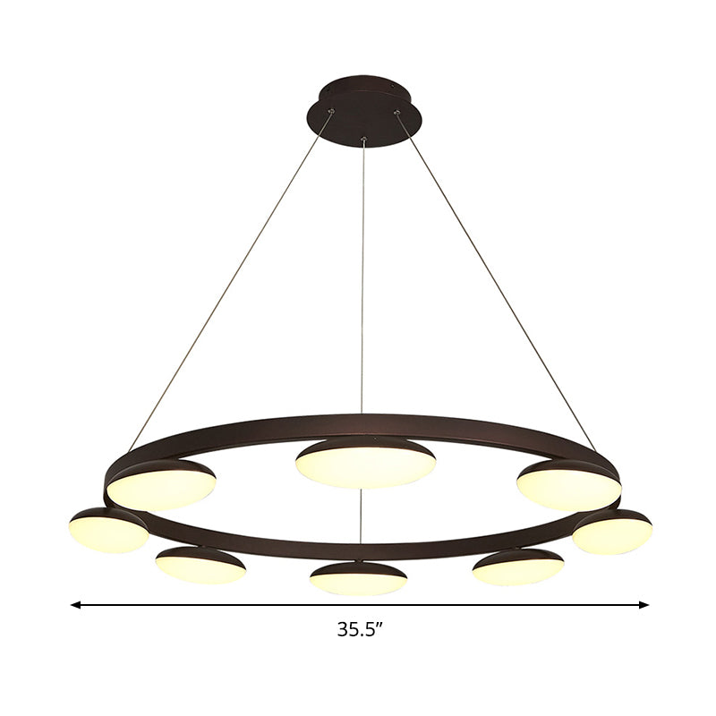 Coffee Circular Hanging Lamp Kit Contemporary 6/8 Heads Metal Pendant Chandelier for Dining Room Clearhalo 'Ceiling Lights' 'Chandeliers' 'Modern Chandeliers' 'Modern' Lighting' 294011