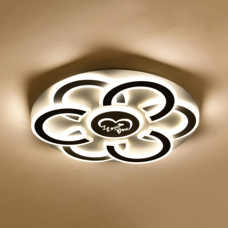 Black and White Floral LED Flush Mount Light Contemporary Metallic Close to Ceiling Lamp with Diffuser White Clearhalo 'Ceiling Lights' 'Close To Ceiling Lights' 'Close to ceiling' 'Flush mount' Lighting' 294066