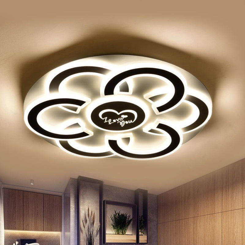 Black and White Floral LED Flush Mount Light Contemporary Metallic Close to Ceiling Lamp with Diffuser Clearhalo 'Ceiling Lights' 'Close To Ceiling Lights' 'Close to ceiling' 'Flush mount' Lighting' 294067