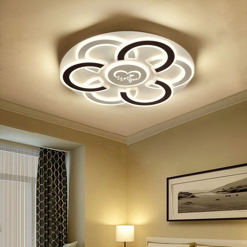 Black and White Floral LED Flush Mount Light Contemporary Metallic Close to Ceiling Lamp with Diffuser Clearhalo 'Ceiling Lights' 'Close To Ceiling Lights' 'Close to ceiling' 'Flush mount' Lighting' 294069