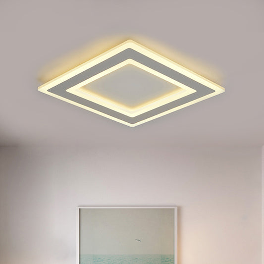 Minimalist Square Frame Ceiling Lamp Metallic LED White Bedroom Flush Lighting in Warm/White Light Clearhalo 'Ceiling Lights' 'Close To Ceiling Lights' 'Close to ceiling' 'Flush mount' Lighting' 294074