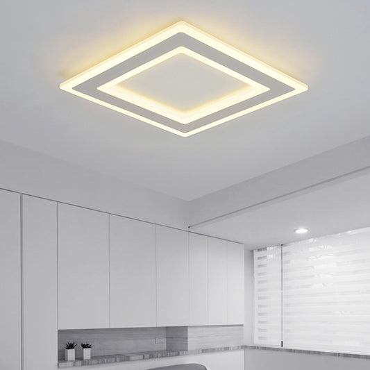 Minimalist Square Frame Ceiling Lamp Metallic LED White Bedroom Flush Lighting in Warm/White Light Clearhalo 'Ceiling Lights' 'Close To Ceiling Lights' 'Close to ceiling' 'Flush mount' Lighting' 294075