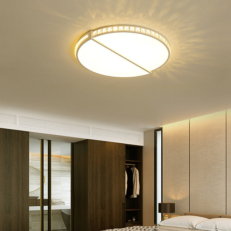 16.5"/20.5" Dia White Disk Ceiling Light Simple Style Metallic LED Flush Mount Lamp in Warm/White/3 Color Light with Crystal Accent Clearhalo 'Ceiling Lights' 'Close To Ceiling Lights' 'Close to ceiling' 'Flush mount' Lighting' 294140