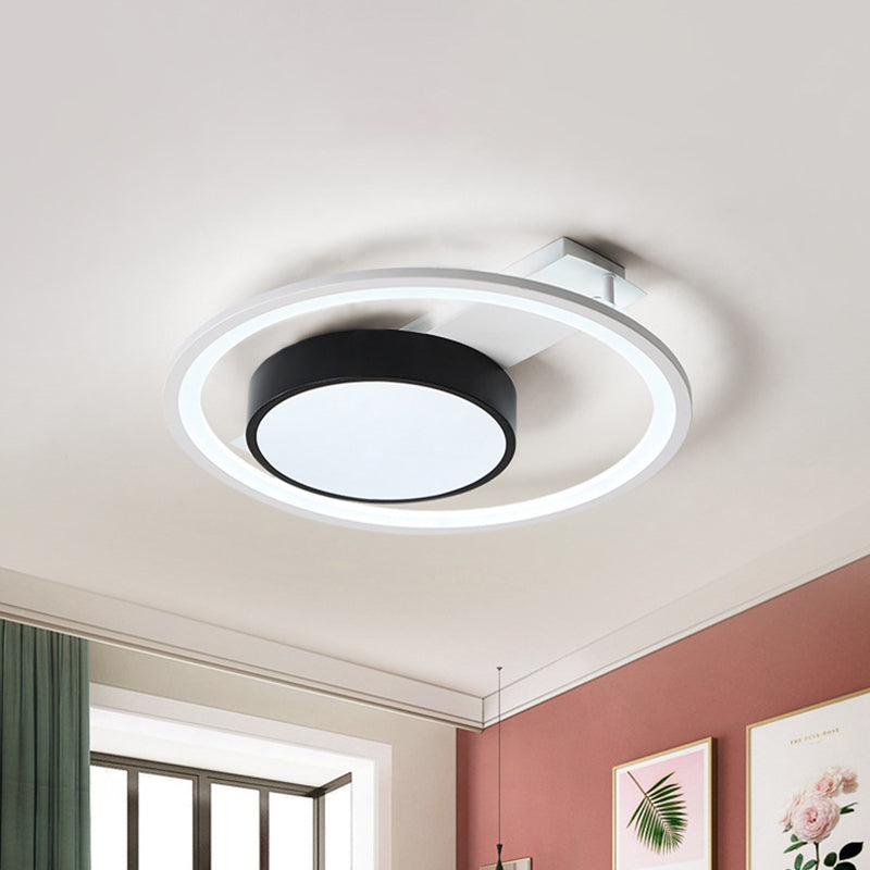 Metal Drum Ceiling Light Fixture Modern Black and White 16"/19.5" Wide LED Flush Mount Light Black-White Clearhalo 'Ceiling Lights' 'Close To Ceiling Lights' 'Close to ceiling' 'Flush mount' Lighting' 294150