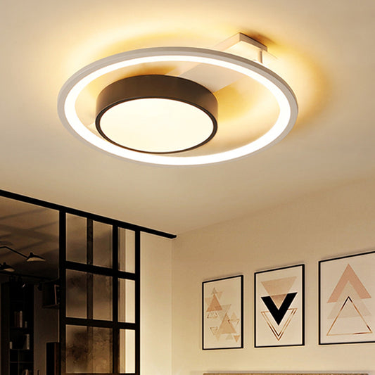 Metal Drum Ceiling Light Fixture Modern Black and White 16"/19.5" Wide LED Flush Mount Light Clearhalo 'Ceiling Lights' 'Close To Ceiling Lights' 'Close to ceiling' 'Flush mount' Lighting' 294151