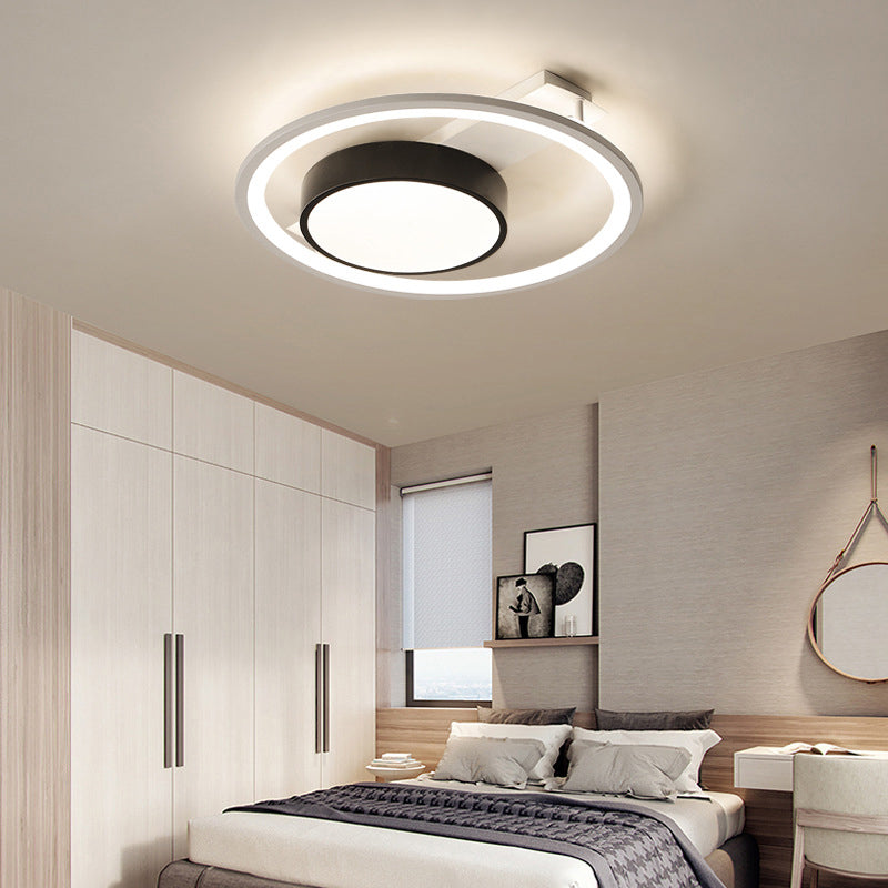 Metal Drum Ceiling Light Fixture Modern Black and White 16"/19.5" Wide LED Flush Mount Light Clearhalo 'Ceiling Lights' 'Close To Ceiling Lights' 'Close to ceiling' 'Flush mount' Lighting' 294152