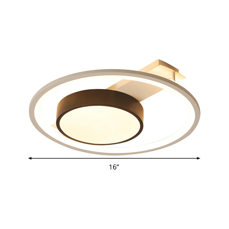 Metal Drum Ceiling Light Fixture Modern Black and White 16"/19.5" Wide LED Flush Mount Light Clearhalo 'Ceiling Lights' 'Close To Ceiling Lights' 'Close to ceiling' 'Flush mount' Lighting' 294154