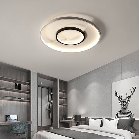 16"/19.5" Wide Double Ring Flush Mount Lamp Modernism Acrylic Black and White LED Ceiling Lighting Clearhalo 'Ceiling Lights' 'Close To Ceiling Lights' 'Close to ceiling' 'Flush mount' Lighting' 294159