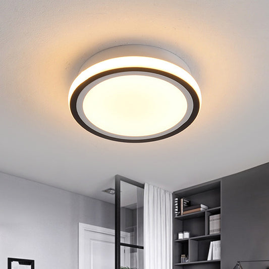 LED Corridor Ceiling Flush Light Minimalist Black Flush Light Fixture with Round/Square Metal Shade in White/3 Color Light Black Round Clearhalo 'Ceiling Lights' 'Close To Ceiling Lights' 'Close to ceiling' 'Flush mount' Lighting' 294171