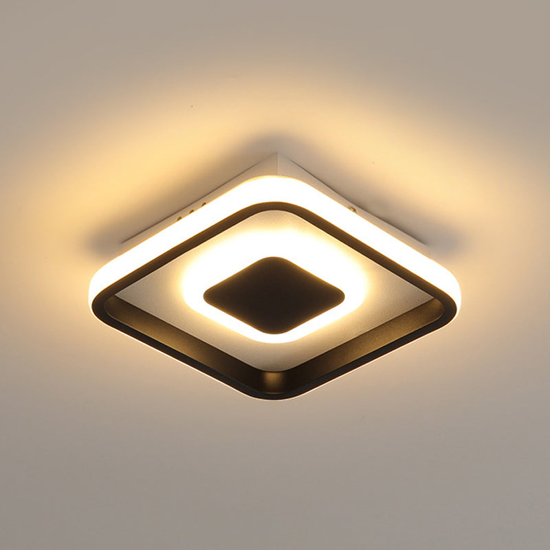 Black Round/Square Frame Mini Ceiling Lamp Minimal LED Metallic Flush Lighting in Warm/White/3 Color Light Black Square Plate Clearhalo 'Ceiling Lights' 'Close To Ceiling Lights' 'Close to ceiling' 'Flush mount' Lighting' 294176