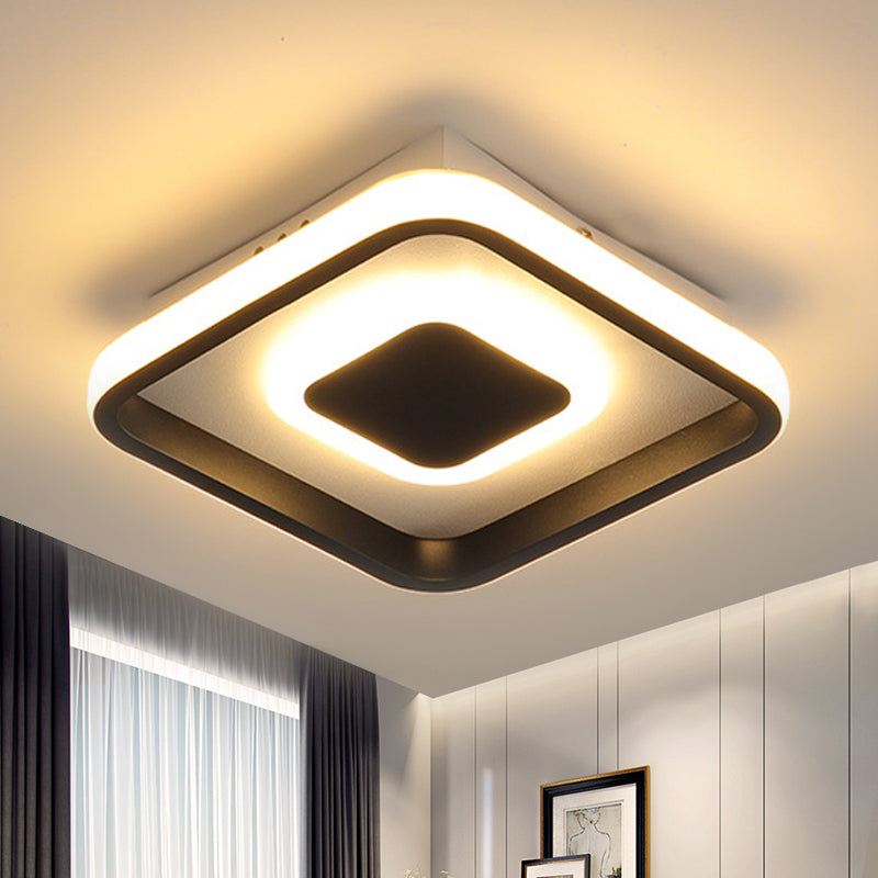 Black Round/Square Frame Mini Ceiling Lamp Minimal LED Metallic Flush Lighting in Warm/White/3 Color Light Clearhalo 'Ceiling Lights' 'Close To Ceiling Lights' 'Close to ceiling' 'Flush mount' Lighting' 294177