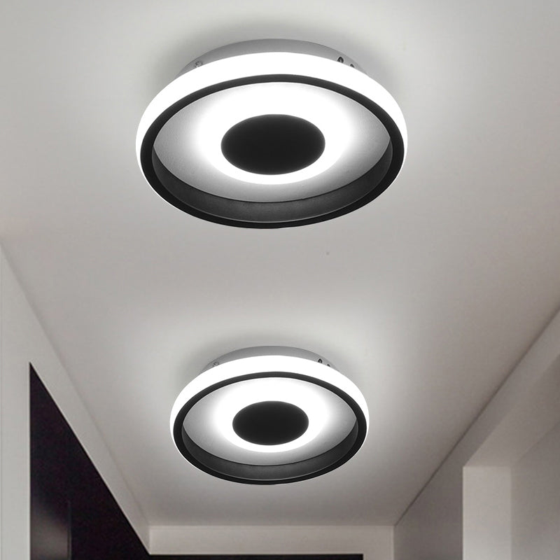 Black Round/Square Frame Mini Ceiling Lamp Minimal LED Metallic Flush Lighting in Warm/White/3 Color Light Clearhalo 'Ceiling Lights' 'Close To Ceiling Lights' 'Close to ceiling' 'Flush mount' Lighting' 294182