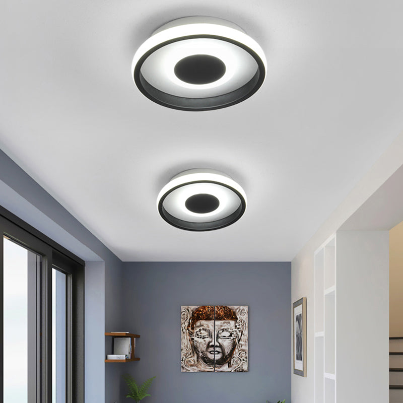 Black Round/Square Frame Mini Ceiling Lamp Minimal LED Metallic Flush Lighting in Warm/White/3 Color Light Clearhalo 'Ceiling Lights' 'Close To Ceiling Lights' 'Close to ceiling' 'Flush mount' Lighting' 294183