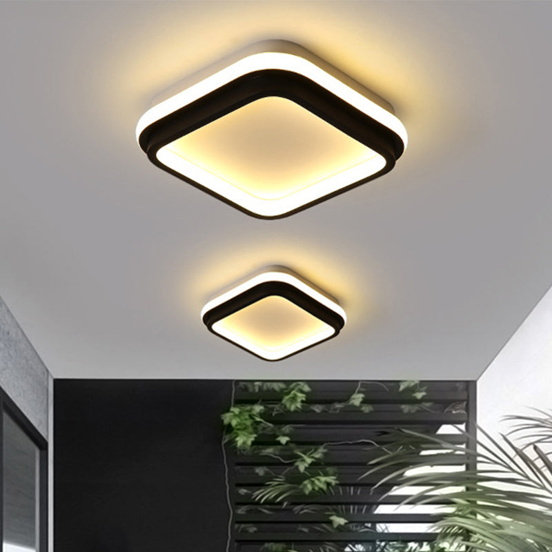 LED Foyer Flush Mount Ceiling Light Simple Style Black Flush Lamp with Square/Round Metal Shade in White/Warm/3 Color Light Black Square Plate Clearhalo 'Ceiling Lights' 'Close To Ceiling Lights' 'Close to ceiling' 'Flush mount' Lighting' 294213