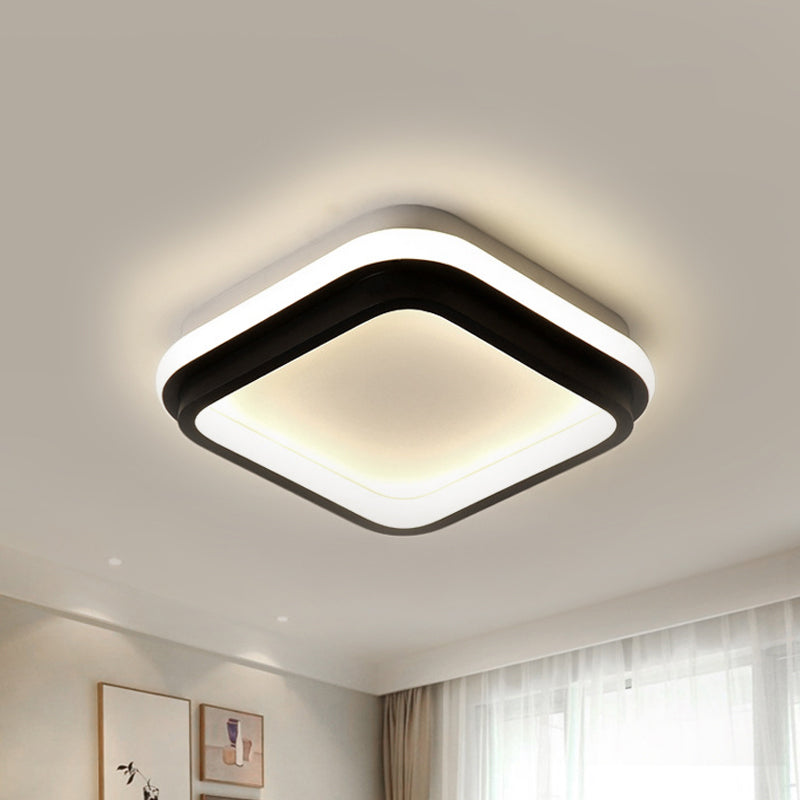 LED Foyer Flush Mount Ceiling Light Simple Style Black Flush Lamp with Square/Round Metal Shade in White/Warm/3 Color Light Clearhalo 'Ceiling Lights' 'Close To Ceiling Lights' 'Close to ceiling' 'Flush mount' Lighting' 294214