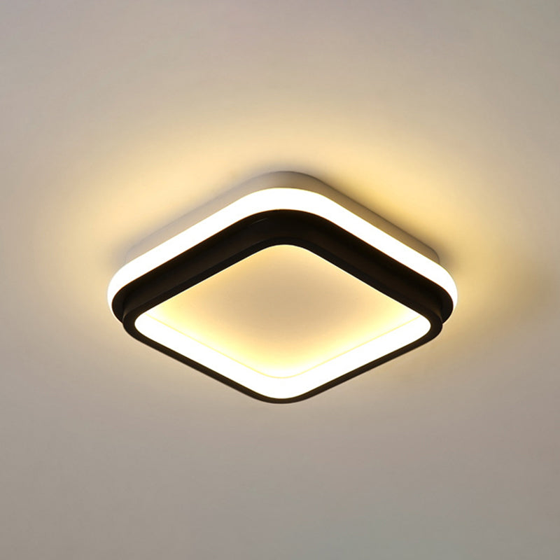 LED Foyer Flush Mount Ceiling Light Simple Style Black Flush Lamp with Square/Round Metal Shade in White/Warm/3 Color Light Clearhalo 'Ceiling Lights' 'Close To Ceiling Lights' 'Close to ceiling' 'Flush mount' Lighting' 294215