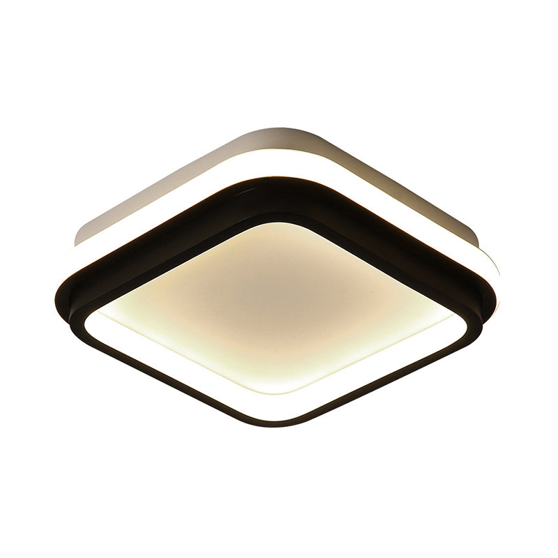 LED Foyer Flush Mount Ceiling Light Simple Style Black Flush Lamp with Square/Round Metal Shade in White/Warm/3 Color Light Clearhalo 'Ceiling Lights' 'Close To Ceiling Lights' 'Close to ceiling' 'Flush mount' Lighting' 294217