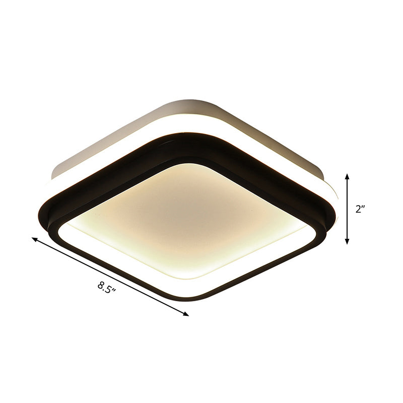 LED Foyer Flush Mount Ceiling Light Simple Style Black Flush Lamp with Square/Round Metal Shade in White/Warm/3 Color Light Clearhalo 'Ceiling Lights' 'Close To Ceiling Lights' 'Close to ceiling' 'Flush mount' Lighting' 294218