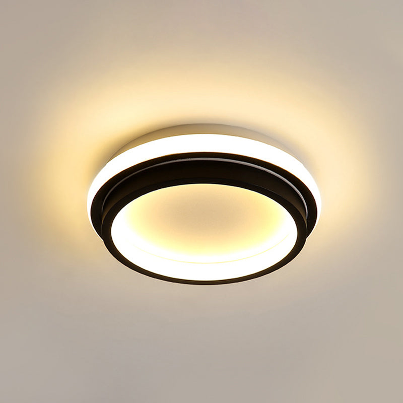 LED Foyer Flush Mount Ceiling Light Simple Style Black Flush Lamp with Square/Round Metal Shade in White/Warm/3 Color Light Black Round Clearhalo 'Ceiling Lights' 'Close To Ceiling Lights' 'Close to ceiling' 'Flush mount' Lighting' 294220