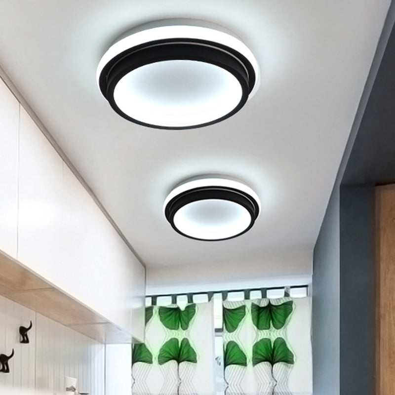 LED Foyer Flush Mount Ceiling Light Simple Style Black Flush Lamp with Square/Round Metal Shade in White/Warm/3 Color Light Black White Round Clearhalo 'Ceiling Lights' 'Close To Ceiling Lights' 'Close to ceiling' 'Flush mount' Lighting' 294222