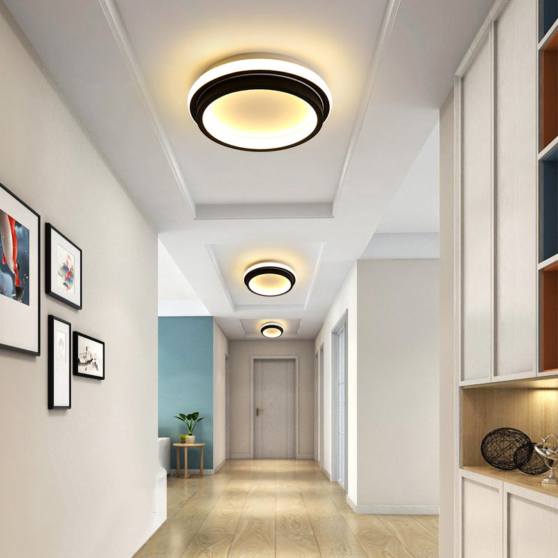 LED Foyer Flush Mount Ceiling Light Simple Style Black Flush Lamp with Square/Round Metal Shade in White/Warm/3 Color Light Clearhalo 'Ceiling Lights' 'Close To Ceiling Lights' 'Close to ceiling' 'Flush mount' Lighting' 294223