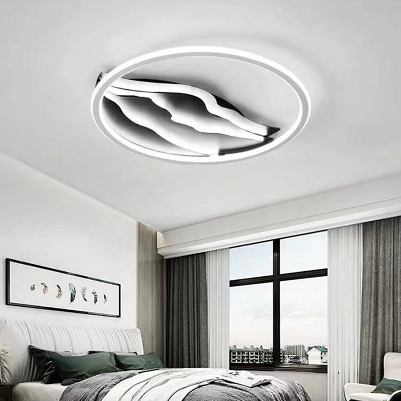 16"/19.5" Dia Wavy LED Ceiling Flush Mount Modern Stylish Acrylic Black and White Flush Lighting in Warm/White Light for Bedroom Black-White White Clearhalo 'Ceiling Lights' 'Close To Ceiling Lights' 'Close to ceiling' 'Flush mount' Lighting' 294263