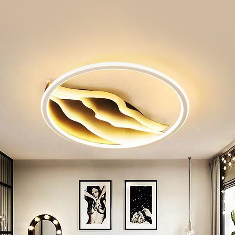 16"/19.5" Dia Wavy LED Ceiling Flush Mount Modern Stylish Acrylic Black and White Flush Lighting in Warm/White Light for Bedroom Black-White Warm Clearhalo 'Ceiling Lights' 'Close To Ceiling Lights' 'Close to ceiling' 'Flush mount' Lighting' 294264