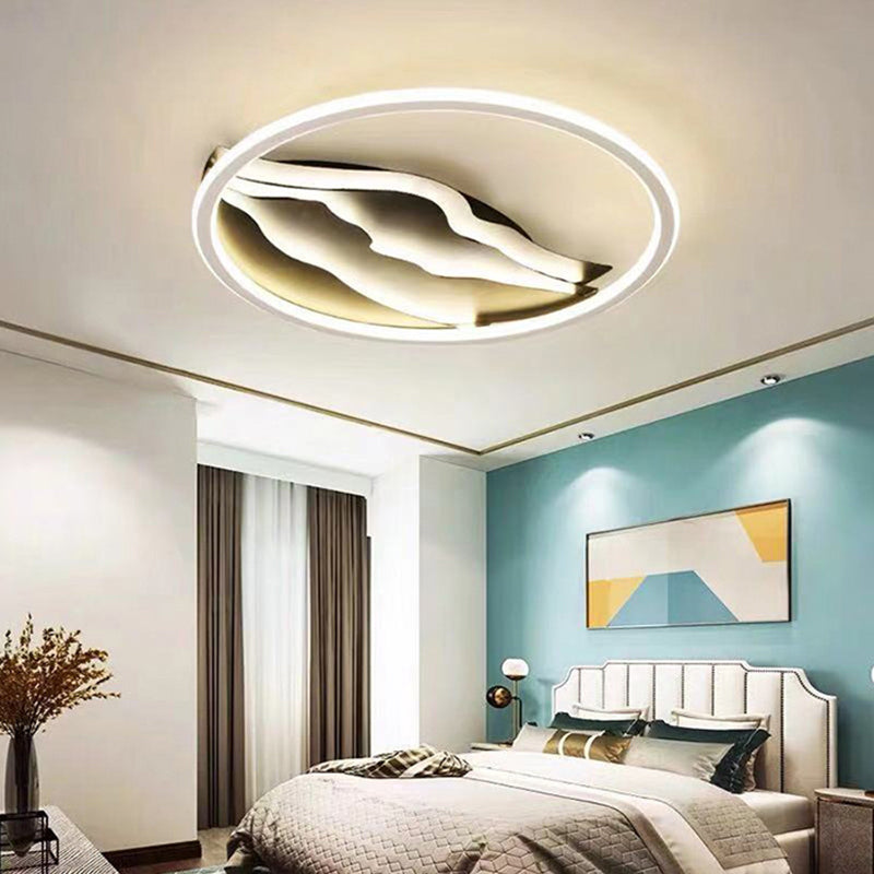 16"/19.5" Dia Wavy LED Ceiling Flush Mount Modern Stylish Acrylic Black and White Flush Lighting in Warm/White Light for Bedroom Clearhalo 'Ceiling Lights' 'Close To Ceiling Lights' 'Close to ceiling' 'Flush mount' Lighting' 294265