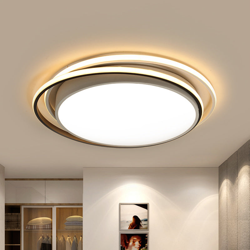 15"/19" W Flush Ring Light Simple Style Metal LED Black/White Ceiling Lighting in Warm/White/3 Color Light Clearhalo 'Ceiling Lights' 'Close To Ceiling Lights' 'Close to ceiling' 'Flush mount' Lighting' 294302