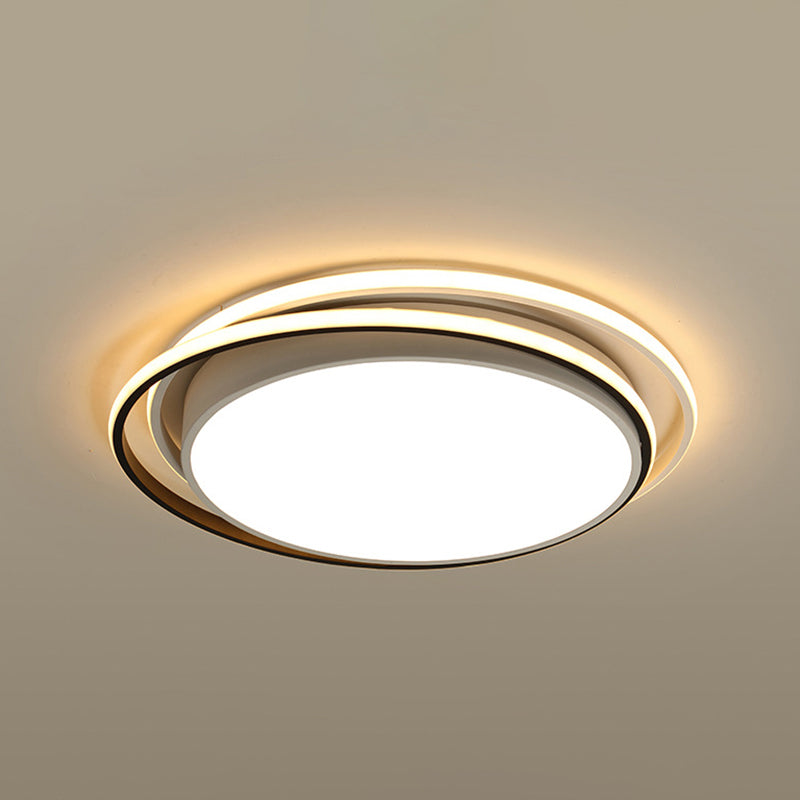 15"/19" W Flush Ring Light Simple Style Metal LED Black/White Ceiling Lighting in Warm/White/3 Color Light Clearhalo 'Ceiling Lights' 'Close To Ceiling Lights' 'Close to ceiling' 'Flush mount' Lighting' 294303