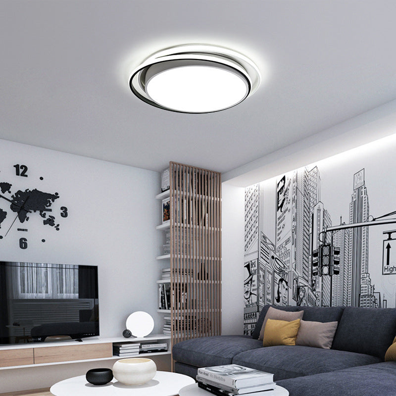 15"/19" W Flush Ring Light Simple Style Metal LED Black/White Ceiling Lighting in Warm/White/3 Color Light White White Clearhalo 'Ceiling Lights' 'Close To Ceiling Lights' 'Close to ceiling' 'Flush mount' Lighting' 294304