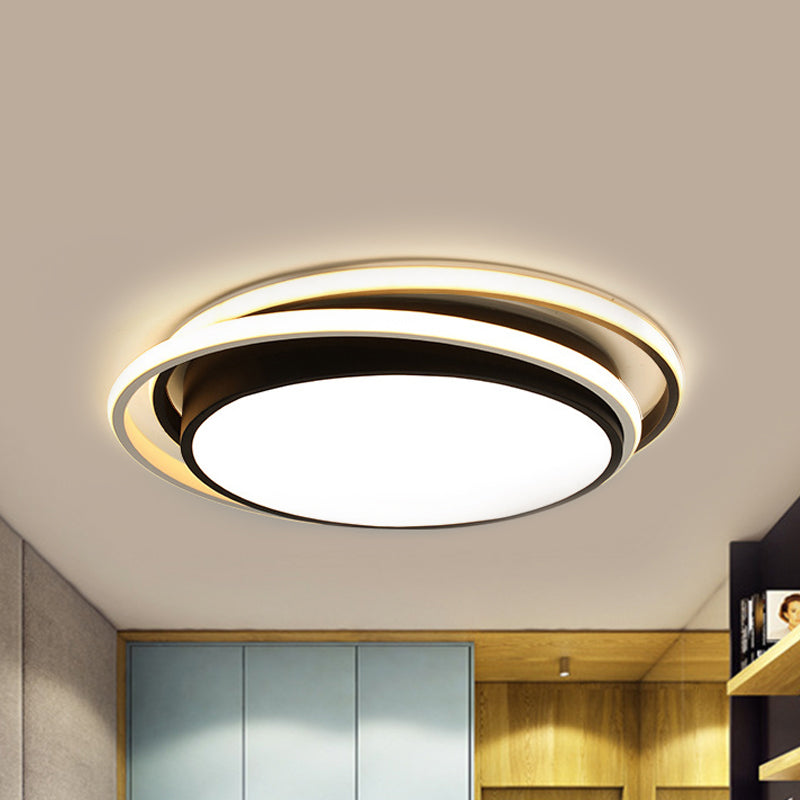 15"/19" W Flush Ring Light Simple Style Metal LED Black/White Ceiling Lighting in Warm/White/3 Color Light Black Clearhalo 'Ceiling Lights' 'Close To Ceiling Lights' 'Close to ceiling' 'Flush mount' Lighting' 294308