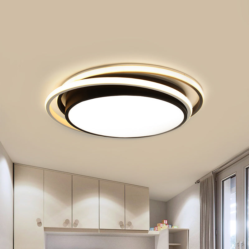 15"/19" W Flush Ring Light Simple Style Metal LED Black/White Ceiling Lighting in Warm/White/3 Color Light Clearhalo 'Ceiling Lights' 'Close To Ceiling Lights' 'Close to ceiling' 'Flush mount' Lighting' 294310