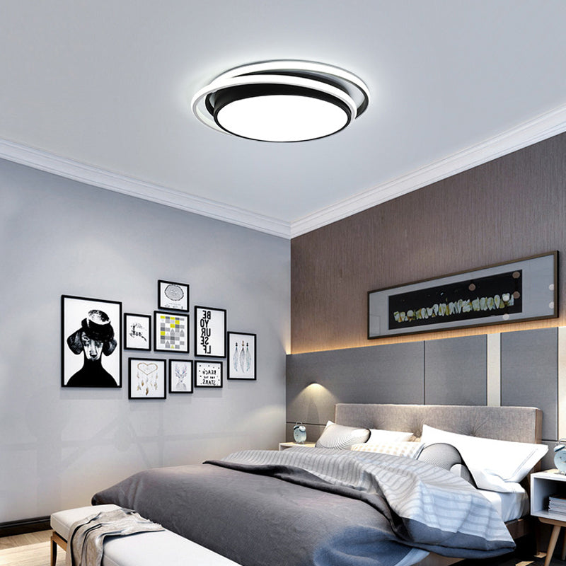 15"/19" W Flush Ring Light Simple Style Metal LED Black/White Ceiling Lighting in Warm/White/3 Color Light Black White Clearhalo 'Ceiling Lights' 'Close To Ceiling Lights' 'Close to ceiling' 'Flush mount' Lighting' 294311