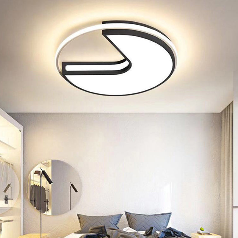 Black and White Big Mouth Flush Light 16"/19.5" W Modern LED Metal Ceiling Lamp in Warm/White/3 Color Light Black-White Clearhalo 'Ceiling Lights' 'Close To Ceiling Lights' 'Close to ceiling' 'Flush mount' Lighting' 294316