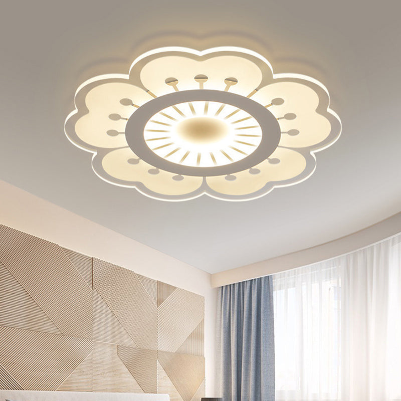 Flower Ceiling Fixture Contemporary Acrylic White 16.5"/20.5" Wide LED Flush Mount Lighting, Warm/White/3 Color Light Clearhalo 'Ceiling Lights' 'Close To Ceiling Lights' 'Close to ceiling' 'Flush mount' Lighting' 294332